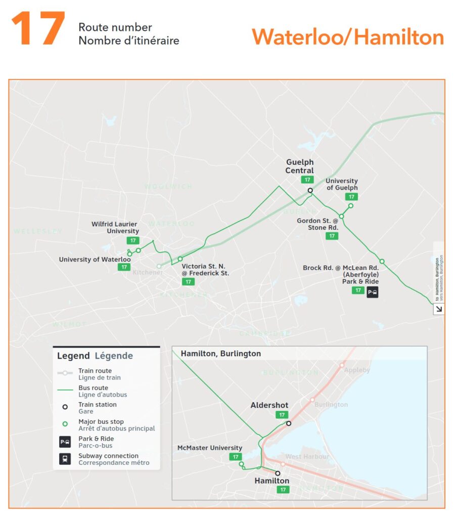 A map of the #17 bus route.